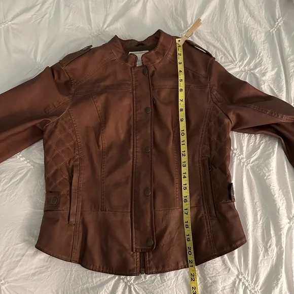 🚺 Anthropologie Hei Hei cognac brown vegan leather jacket - Picture 15 of 15